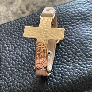 Curved Cross Bracelet w/ Leather Strap